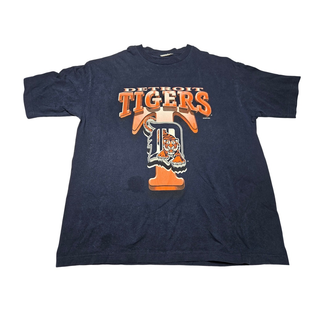 Vintage 2001 Detroit‎ Tigers MLB Graphic T-Shirt Mens Navy Blue Men's XL